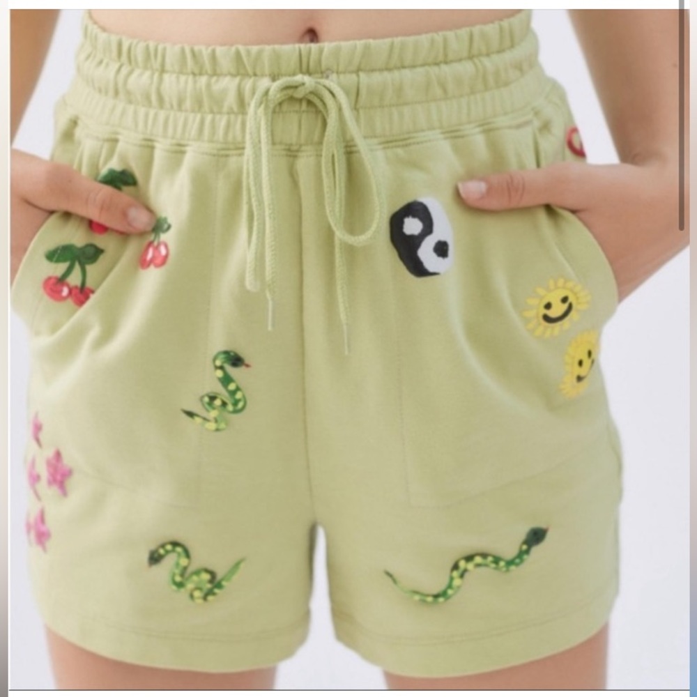 NWOT Urban Outfitters Coney Island picnic doodle knit hippie green shorts size M